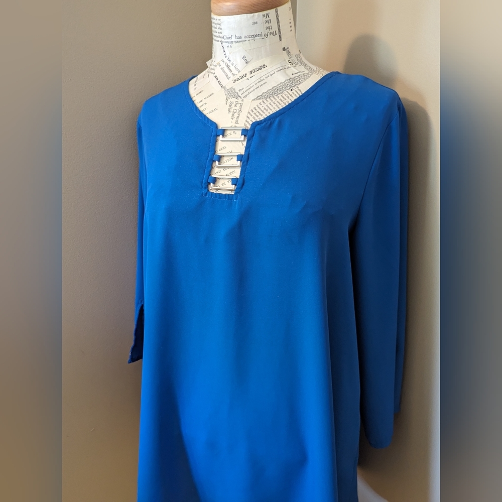 Avenue 14 16 Blue Pullover Blouse 3/4 Sleeves